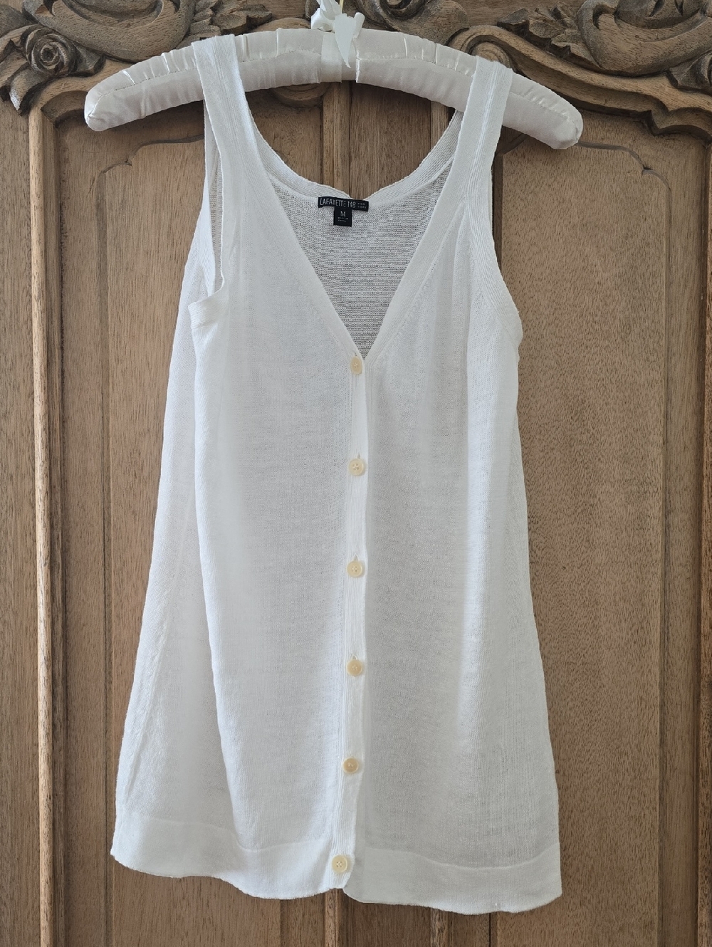 Lafayette 148 New York White Button-Front V‑Neck Knit Tank Top